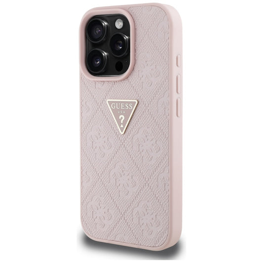 Futrola za Apple iPhone 16 Pro, Guess, Hot Stamp 4G Pattern Triangle Logo, Roza