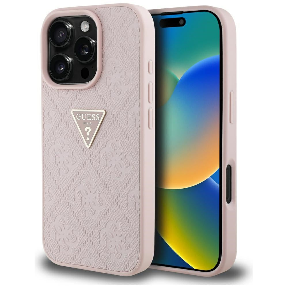 Futrola za Apple iPhone 16 Pro, Guess, Hot Stamp 4G Pattern Triangle Logo, Roza