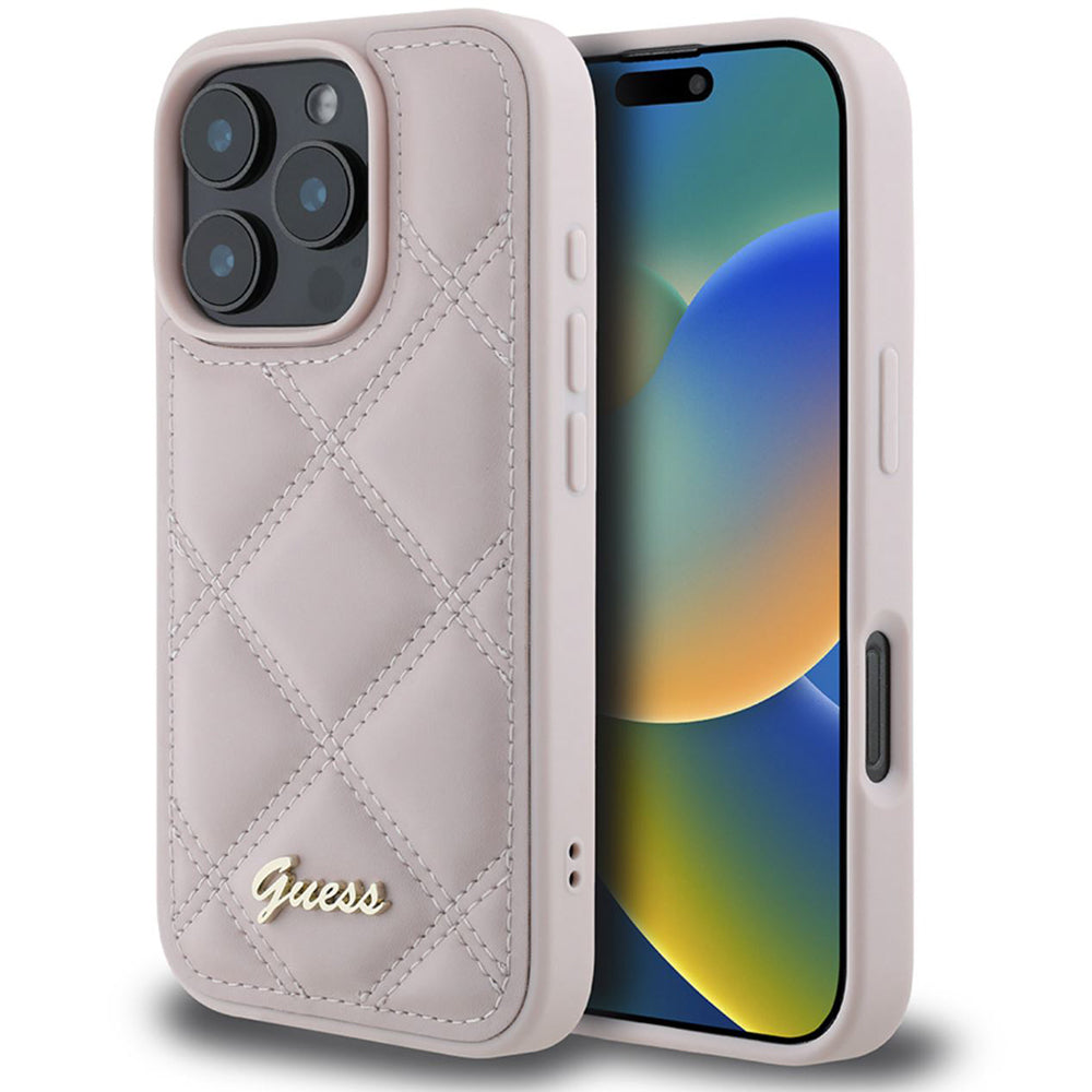 Futrola za Apple iPhone 16 Pro, Guess, Quilted Metal Logo, Roza