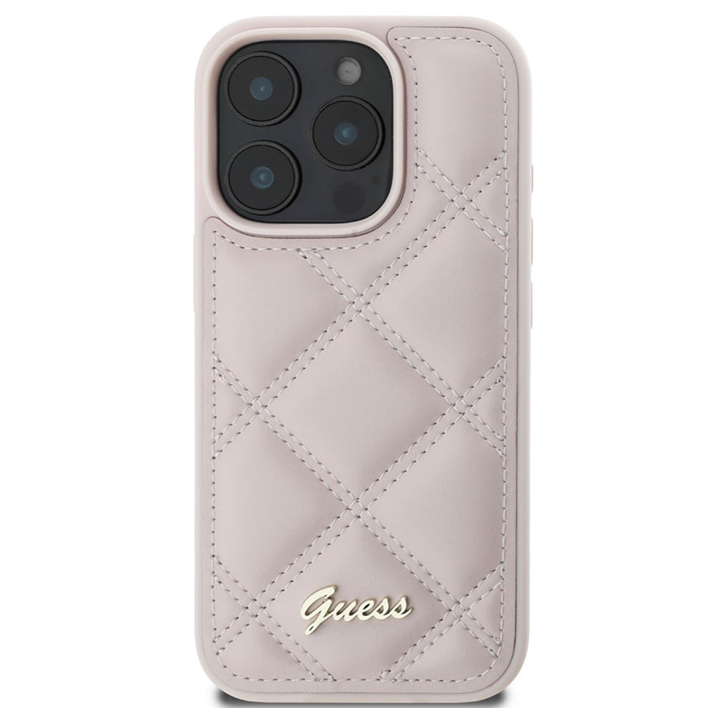 Futrola za Apple iPhone 16 Pro, Guess, Quilted Metal Logo, Roza