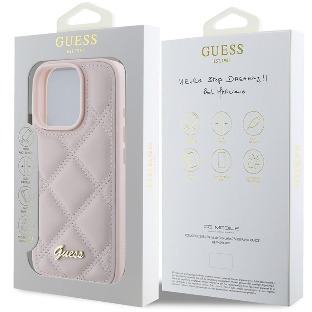 Futrola za Apple iPhone 16 Pro, Guess, Quilted Metal Logo, Roza