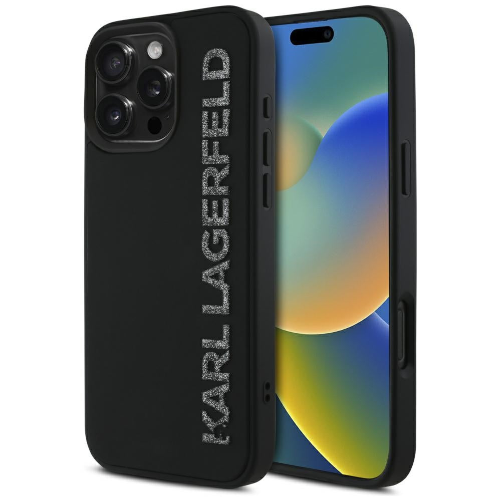 Futrola za Apple iPhone 16 Pro, Karl Lagerfeld, 3D Rubber Elongated Gliiter Logo, Crna