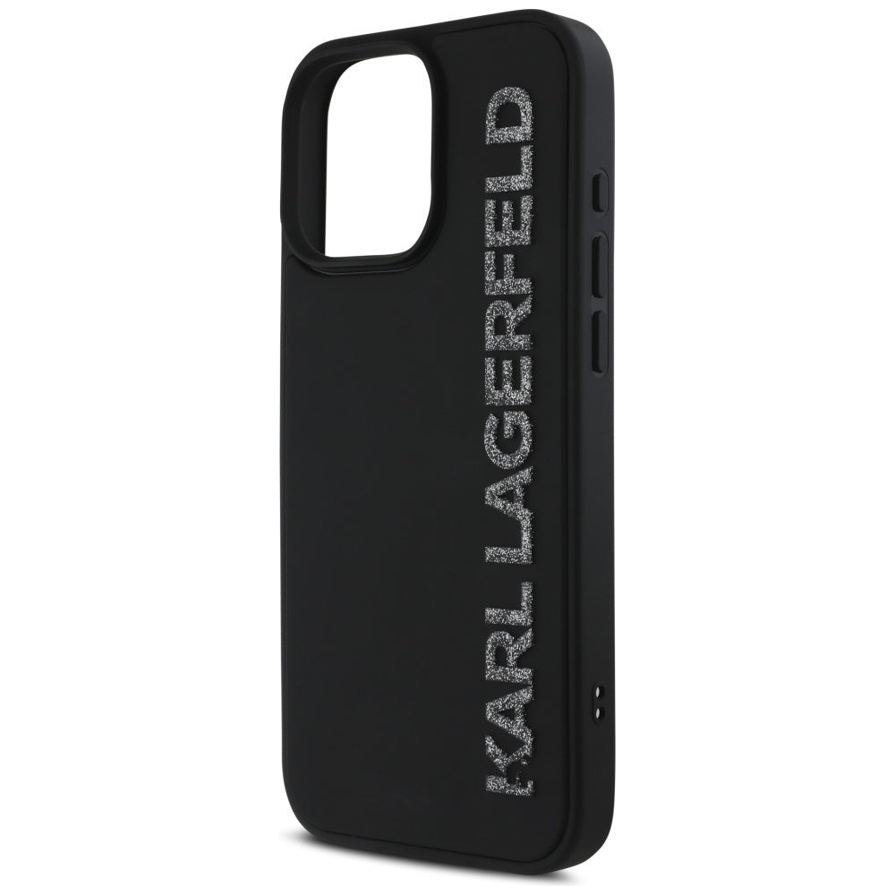 Futrola za Apple iPhone 16 Pro, Karl Lagerfeld, 3D Rubber Elongated Gliiter Logo, Crna