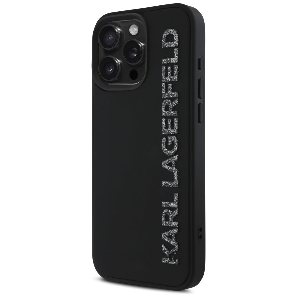 Futrola za Apple iPhone 16 Pro, Karl Lagerfeld, 3D Rubber Elongated Gliiter Logo, Crna