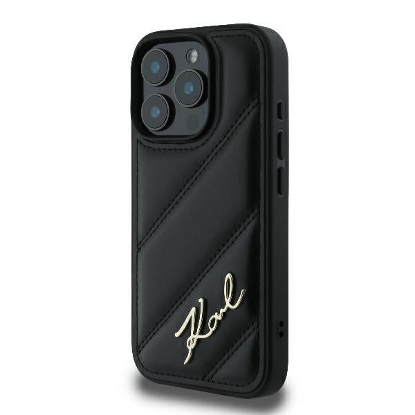 Futrola za Apple iPhone 16 Pro, Karl Lagerfeld, Diagonal Quilted Script, Crna