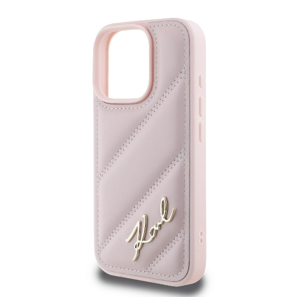 Futrola za Apple iPhone 16 Pro, Karl Lagerfeld, Diagonal Quilted Script, Roza