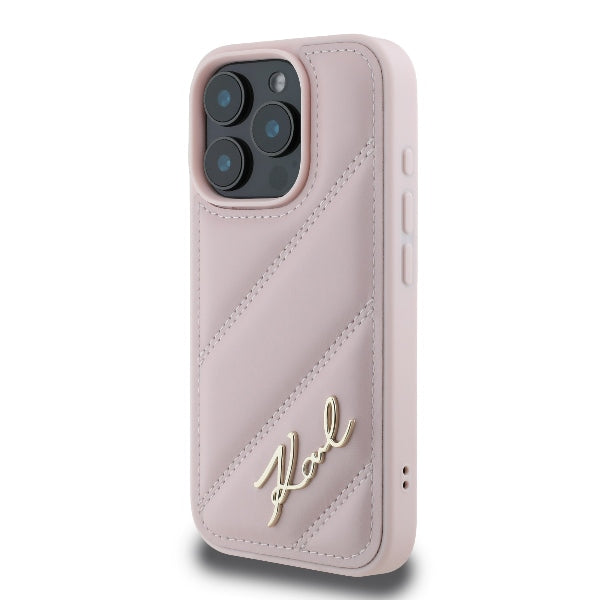 Futrola za Apple iPhone 16 Pro, Karl Lagerfeld, Diagonal Quilted Script, Roza