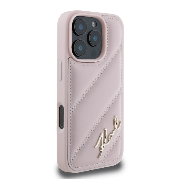 Futrola za Apple iPhone 16 Pro, Karl Lagerfeld, Diagonal Quilted Script, Roza