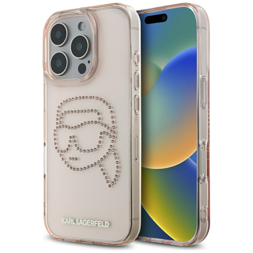 Futrola za Apple iPhone 16 Pro, Karl Lagerfeld, IML Rhinestones Karl's Head, Roza