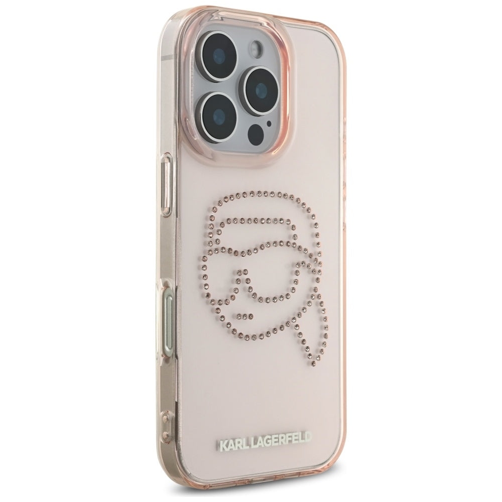 Futrola za Apple iPhone 16 Pro, Karl Lagerfeld, IML Rhinestones Karl's Head, Roza