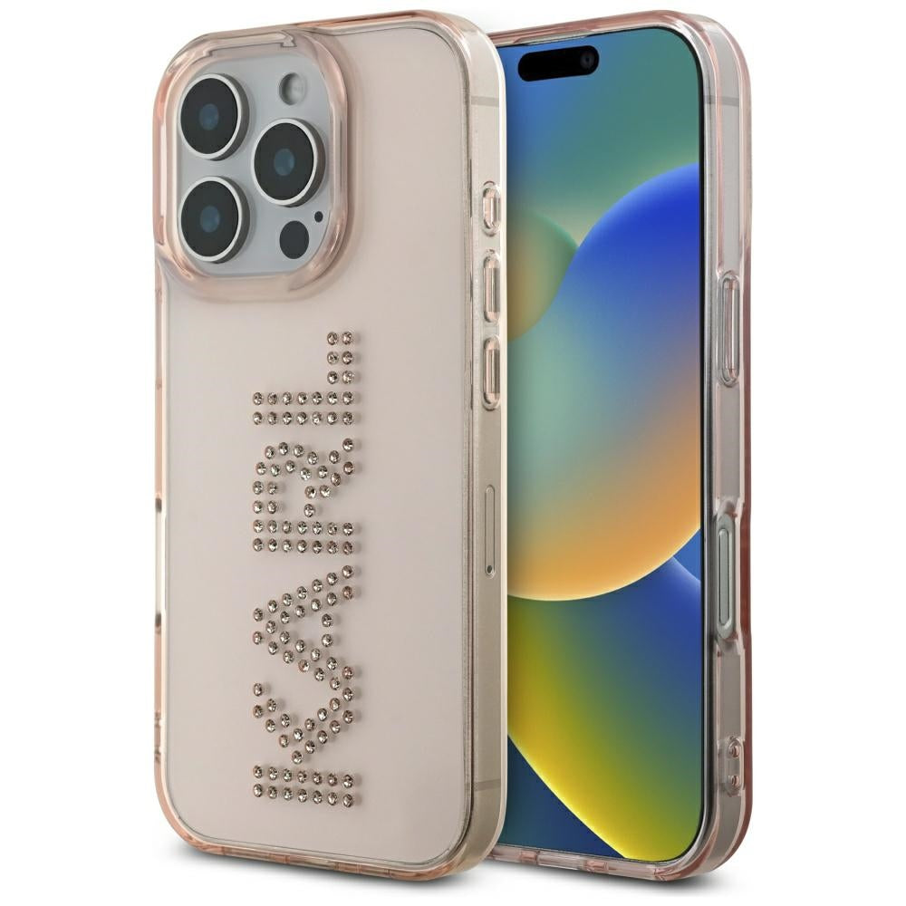 Futrola za Apple iPhone 16 Pro, Karl Lagerfeld, IML Rhinestones Pink Logo, Roza