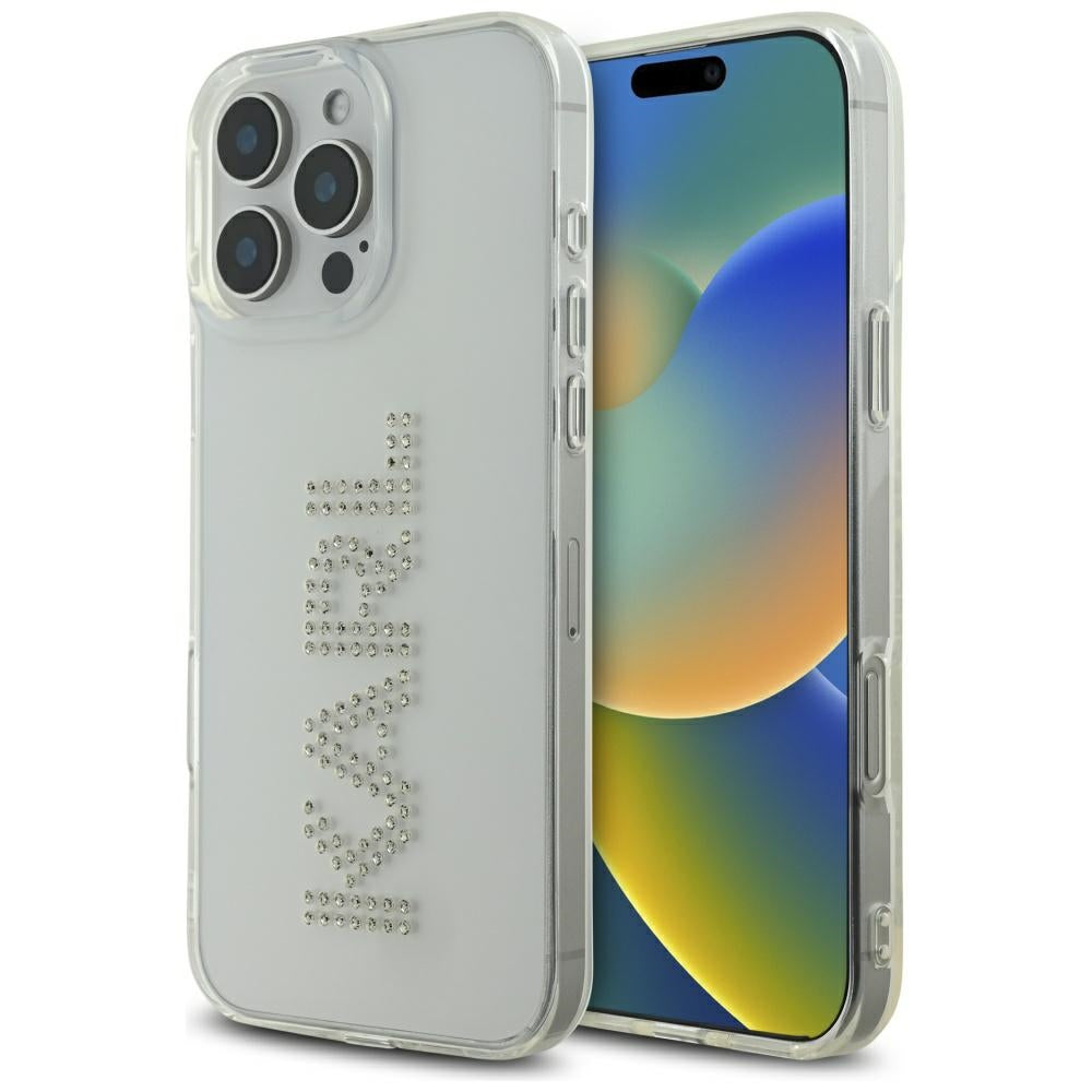 Futrola za Apple iPhone 16 Pro, Karl Lagerfeld, IML Rhinestones Transparent Logo, Prozirna