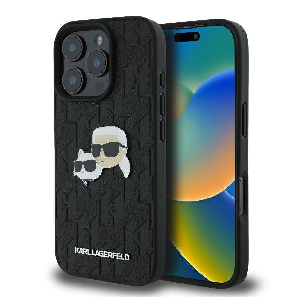 Futrola za Apple iPhone 16 Pro, Karl Lagerfeld, Monogram Karl & Choupette's Heads, Crna