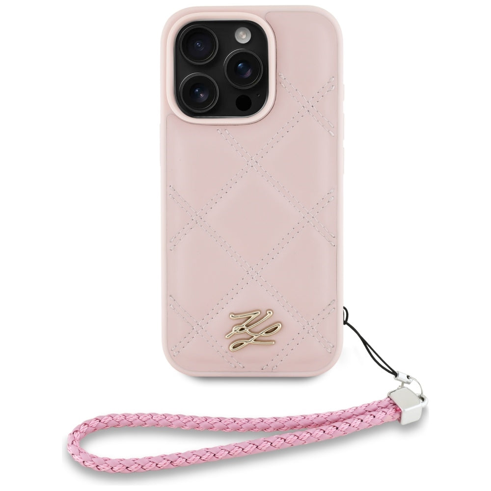 Futrola za Apple iPhone 16 Pro, Karl Lagerfeld, Quilted Initial Logo & Chain Strap, Roza