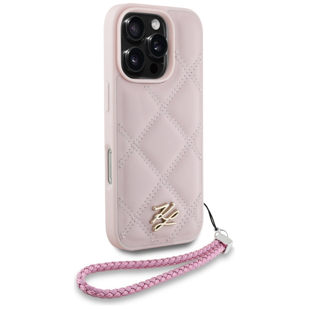 Futrola za Apple iPhone 16 Pro, Karl Lagerfeld, Quilted Initial Logo & Chain Strap, Roza