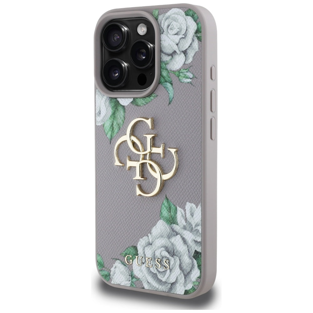 Futrola za Apple iPhone 16 Pro Max, Guess, 4G Grained Roses Big Logo, Ljubičasta