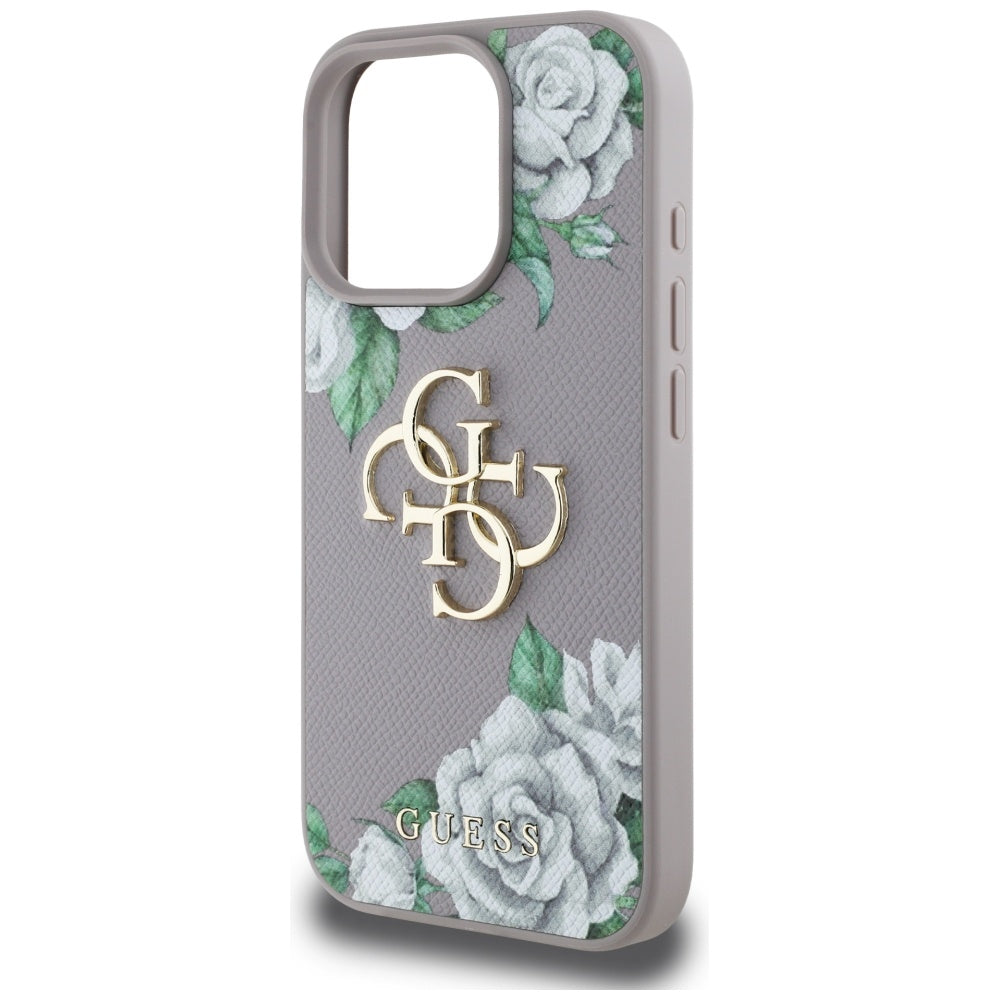 Futrola za Apple iPhone 16 Pro Max, Guess, 4G Grained Roses Big Logo, Ljubičasta