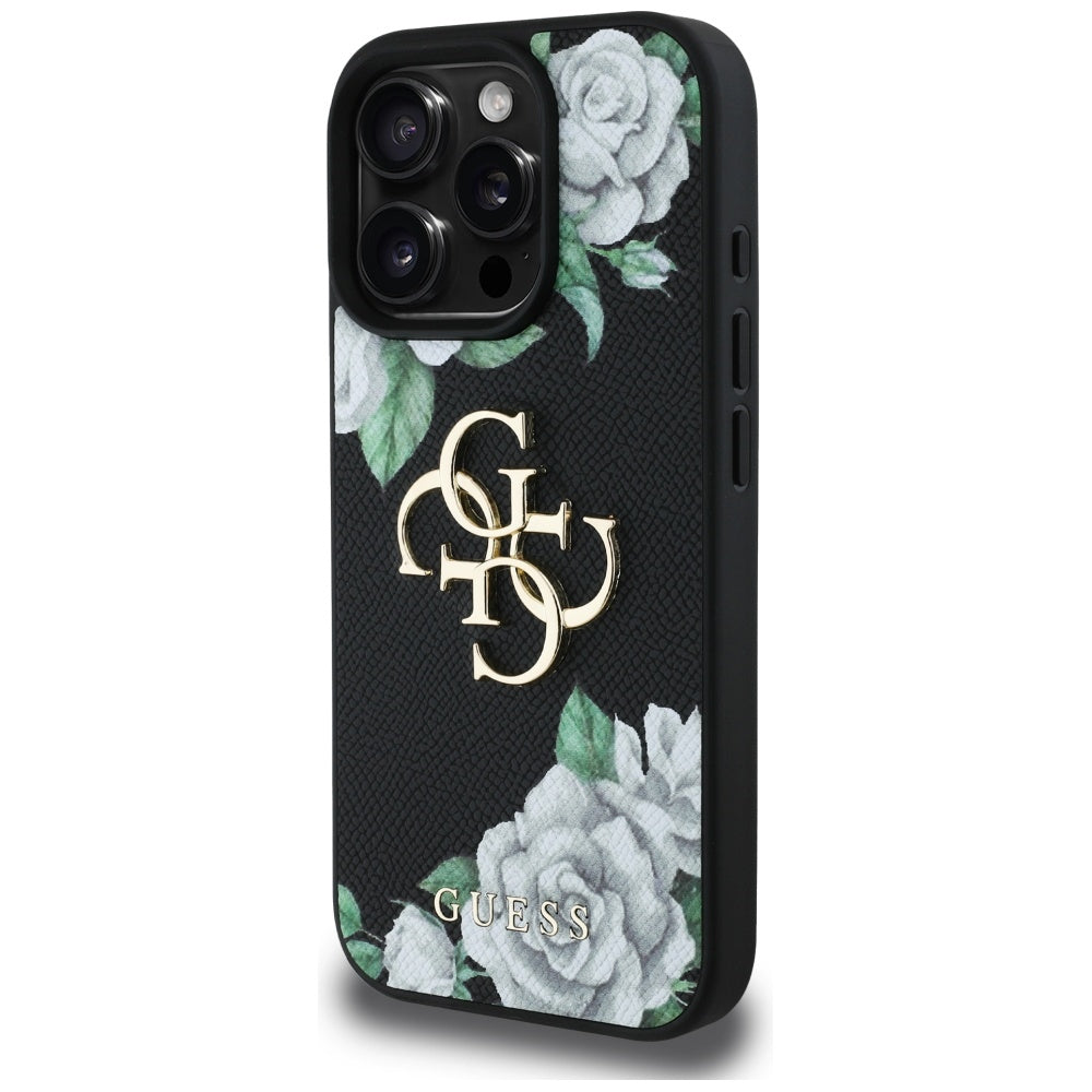 Futrola za Apple iPhone 16 Pro Max, Guess, 4G Grained Roses Big Logo, Crna