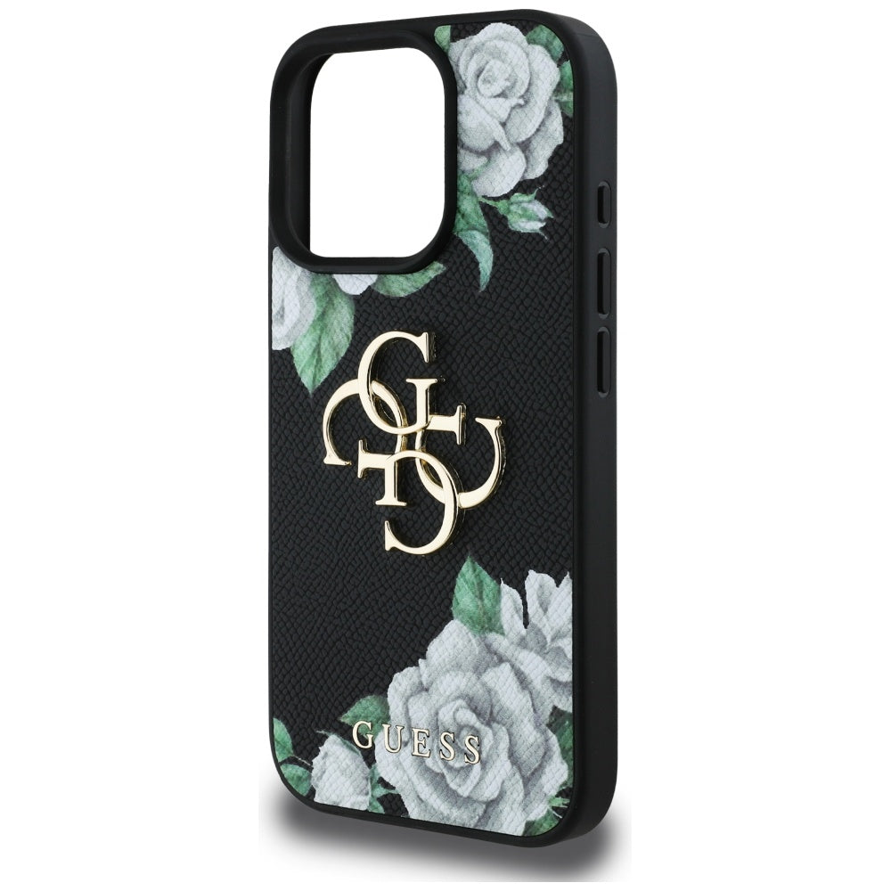 Futrola za Apple iPhone 16 Pro Max, Guess, 4G Grained Roses Big Logo, Crna