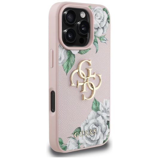 Futrola za Apple iPhone 16 Pro Max, Guess, 4G Grained Roses Big Logo, Roza