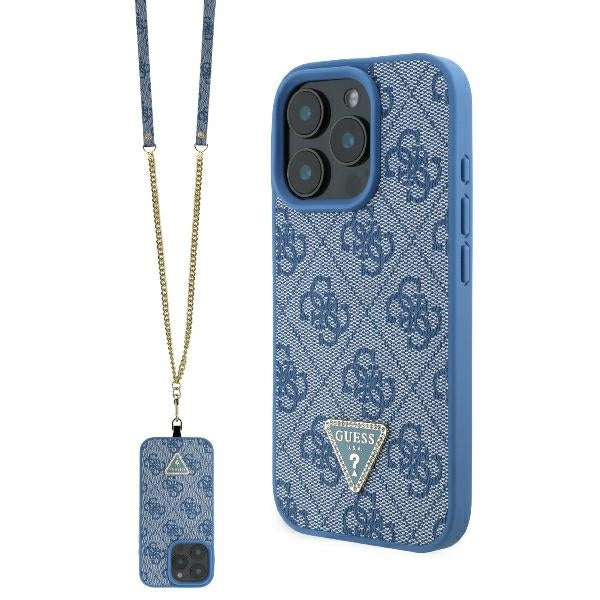 Futrola za Apple iPhone 16 Pro Max, Guess, Crossbody 4G Triangle Strass, Plava