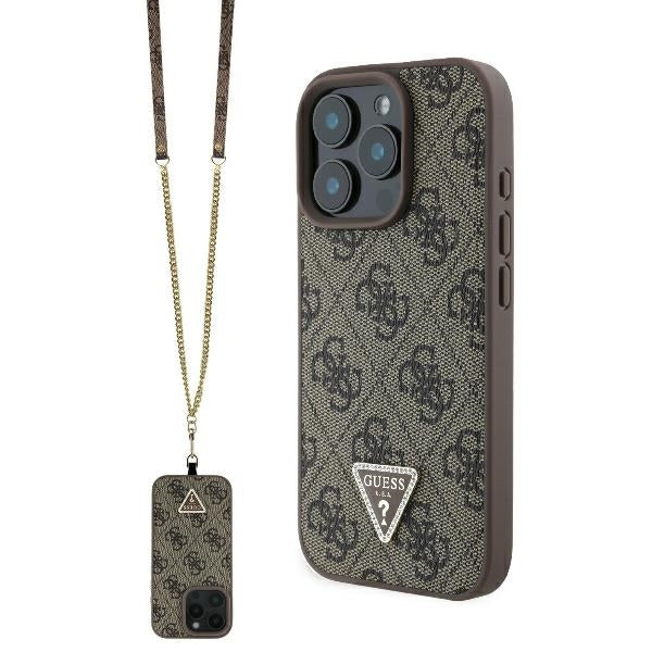 Futrola za Apple iPhone 16 Pro Max, Guess, Crossbody 4G Triangle Strass, Smeđa