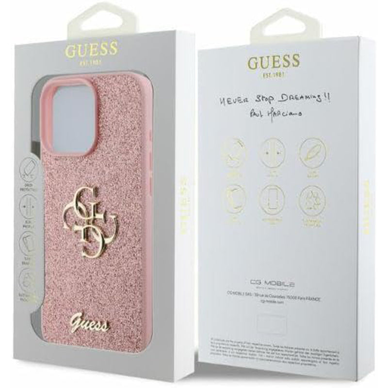Futrola za Apple iPhone 16 Pro Max, Guess, Fixed Glitter Big 4G, Roza
