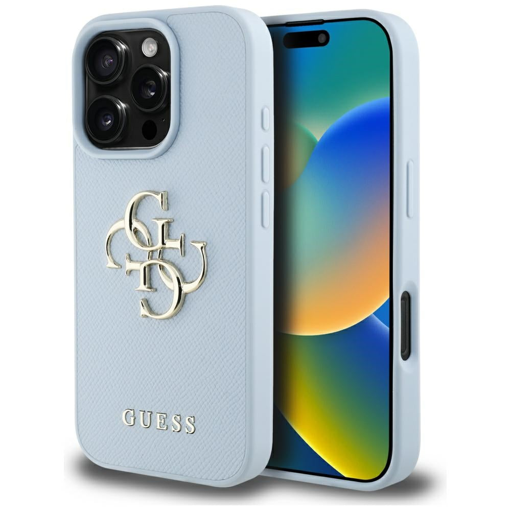 Futrola za Apple iPhone 16 Pro Max, Guess, Grained Big 4G Logo Small Classic Logo, Plava