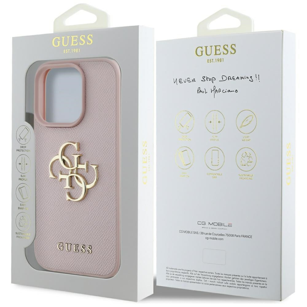 Futrola za Apple iPhone 16 Pro Max, Guess, Grained Big 4G Logo Small Classic Logo, Roza