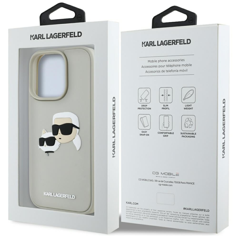Futrola za Apple iPhone 16 Pro Max, Karl Lagerfeld, 3D Rubber Karl & Choupette, Bež
