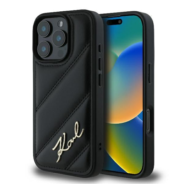 Futrola za Apple iPhone 16 Pro Max, Karl Lagerfeld, Diagonal Quilted Script, Crna