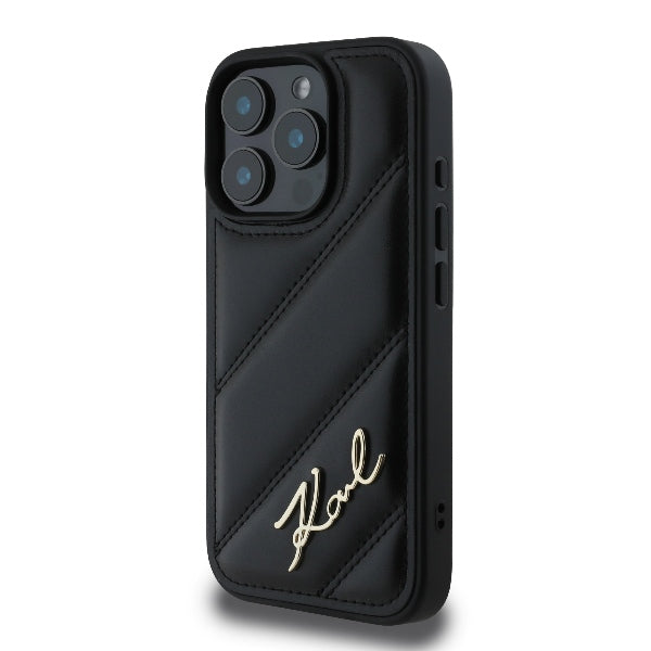 Futrola za Apple iPhone 16 Pro Max, Karl Lagerfeld, Diagonal Quilted Script, Crna