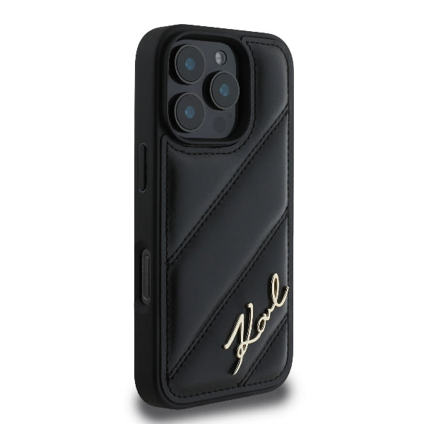 Futrola za Apple iPhone 16 Pro Max, Karl Lagerfeld, Diagonal Quilted Script, Crna