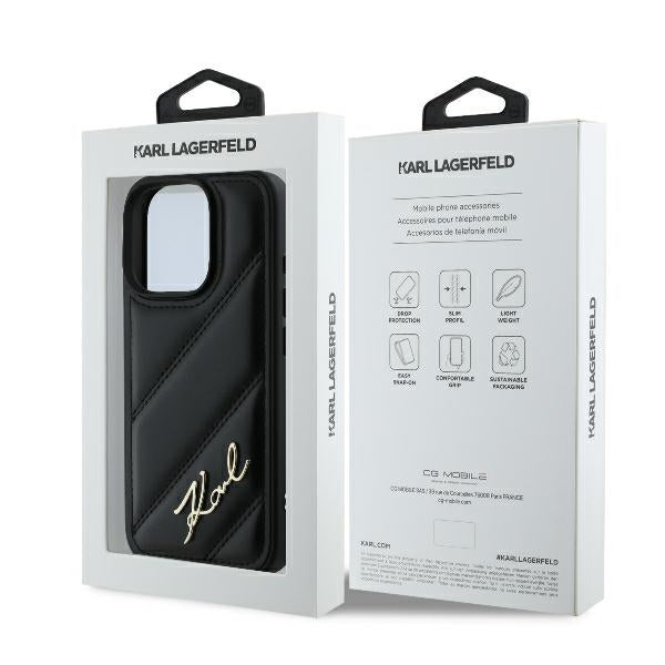 Futrola za Apple iPhone 16 Pro Max, Karl Lagerfeld, Diagonal Quilted Script, Crna