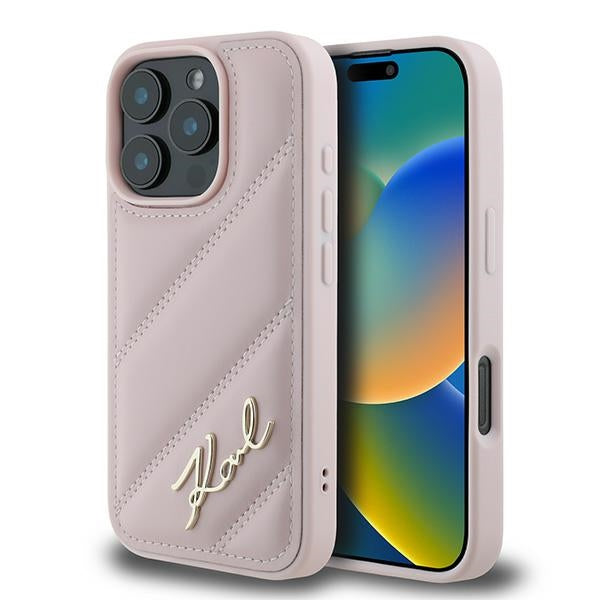 Futrola za Apple iPhone 16 Pro Max, Karl Lagerfeld, Diagonal Quilted Script, Roza