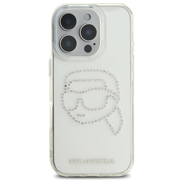 Futrola za Apple iPhone 16 Pro Max, Karl Lagerfeld, IML Rhinestones Karl's Head, Prozirna