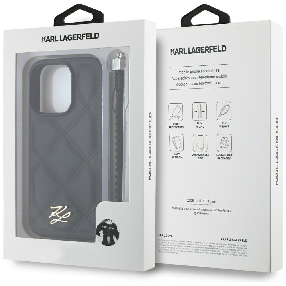 Futrola za Apple iPhone 16 Pro Max, Karl Lagerfeld, Quilted Initial Logo & Chain Strap, Crna