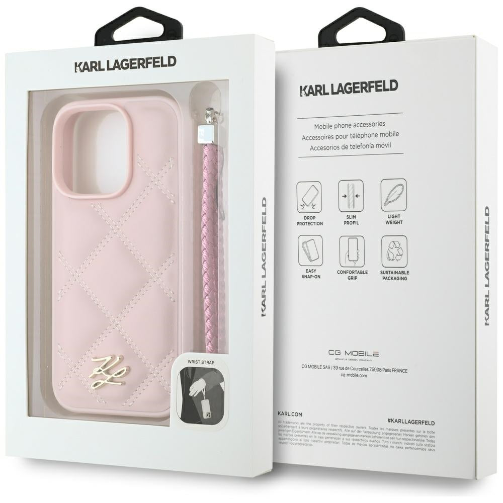 Futrola za Apple iPhone 16 Pro Max, Karl Lagerfeld, Quilted Initial Logo & Chain Strap, Roza