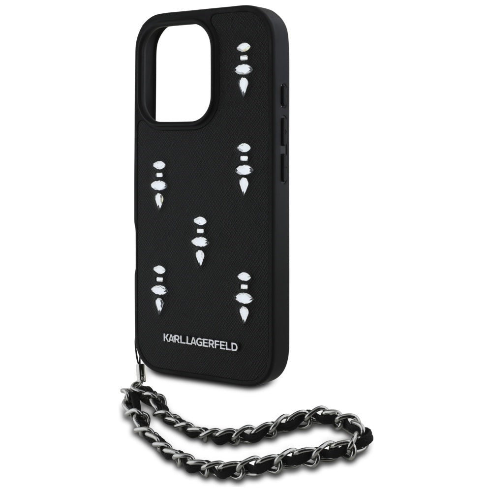 Futrola za Apple iPhone 16 Pro Max, Karl Lagerfeld, Saffiano Crystals & Charm, Crna