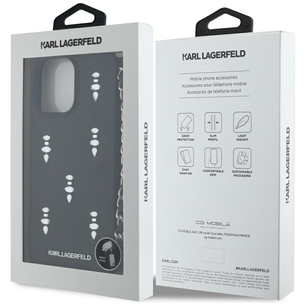 Futrola za Apple iPhone 16 Pro Max, Karl Lagerfeld, Saffiano Crystals & Charm, Crna