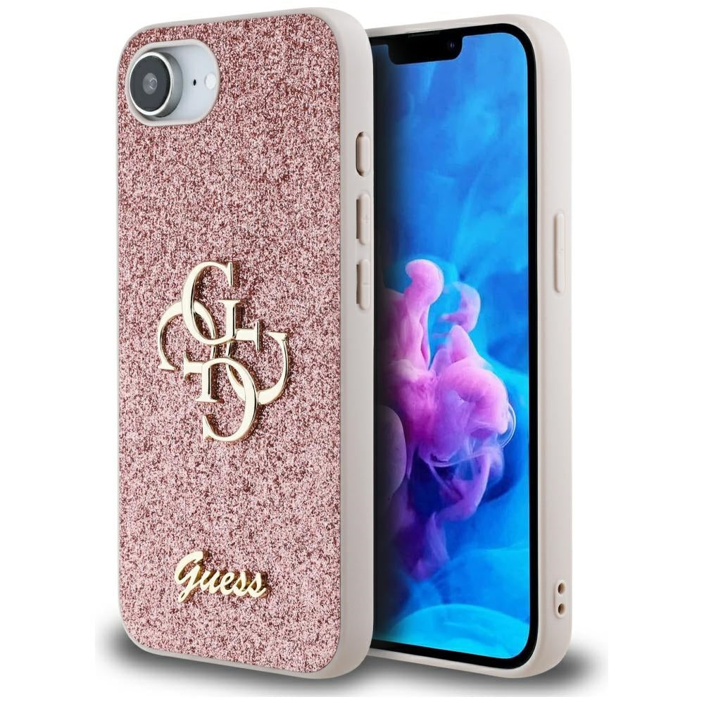Futrola za Apple iPhone 17e / 16e, Guess, Fixed Glitter Big 4G, Roza