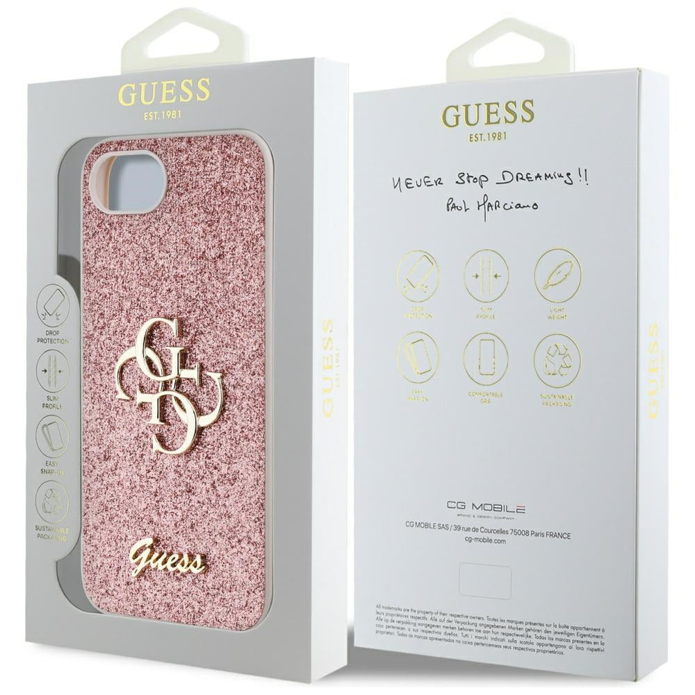 Futrola za Apple iPhone 17e / 16e, Guess, Fixed Glitter Big 4G, Roza