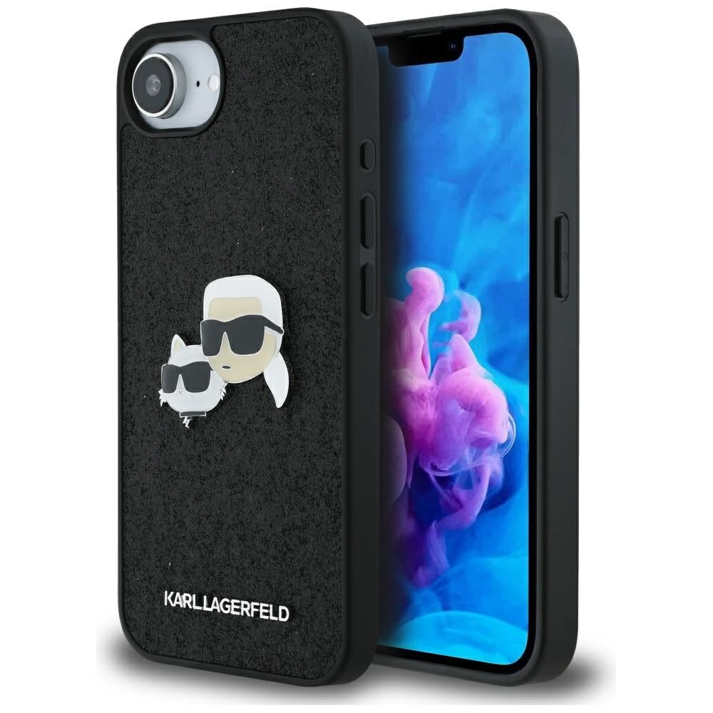 Futrola za Apple iPhone 17e / 16e, Karl Lagerfeld, Glitter Fixed Karl & Choupette's Heads, Crna