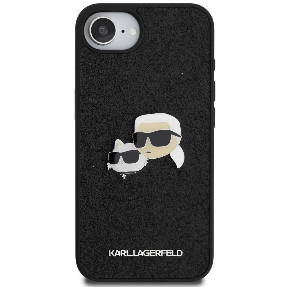Futrola za Apple iPhone 17e / 16e, Karl Lagerfeld, Glitter Fixed Karl & Choupette's Heads, Crna