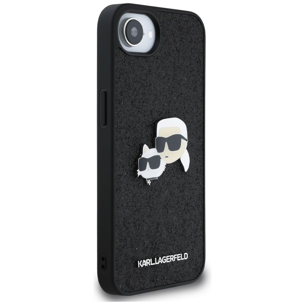 Futrola za Apple iPhone 17e / 16e, Karl Lagerfeld, Glitter Fixed Karl & Choupette's Heads, Crna