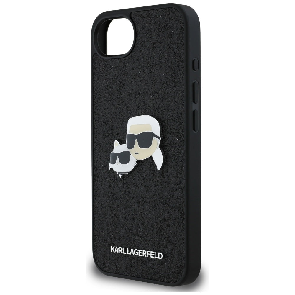 Futrola za Apple iPhone 17e / 16e, Karl Lagerfeld, Glitter Fixed Karl & Choupette's Heads, Crna