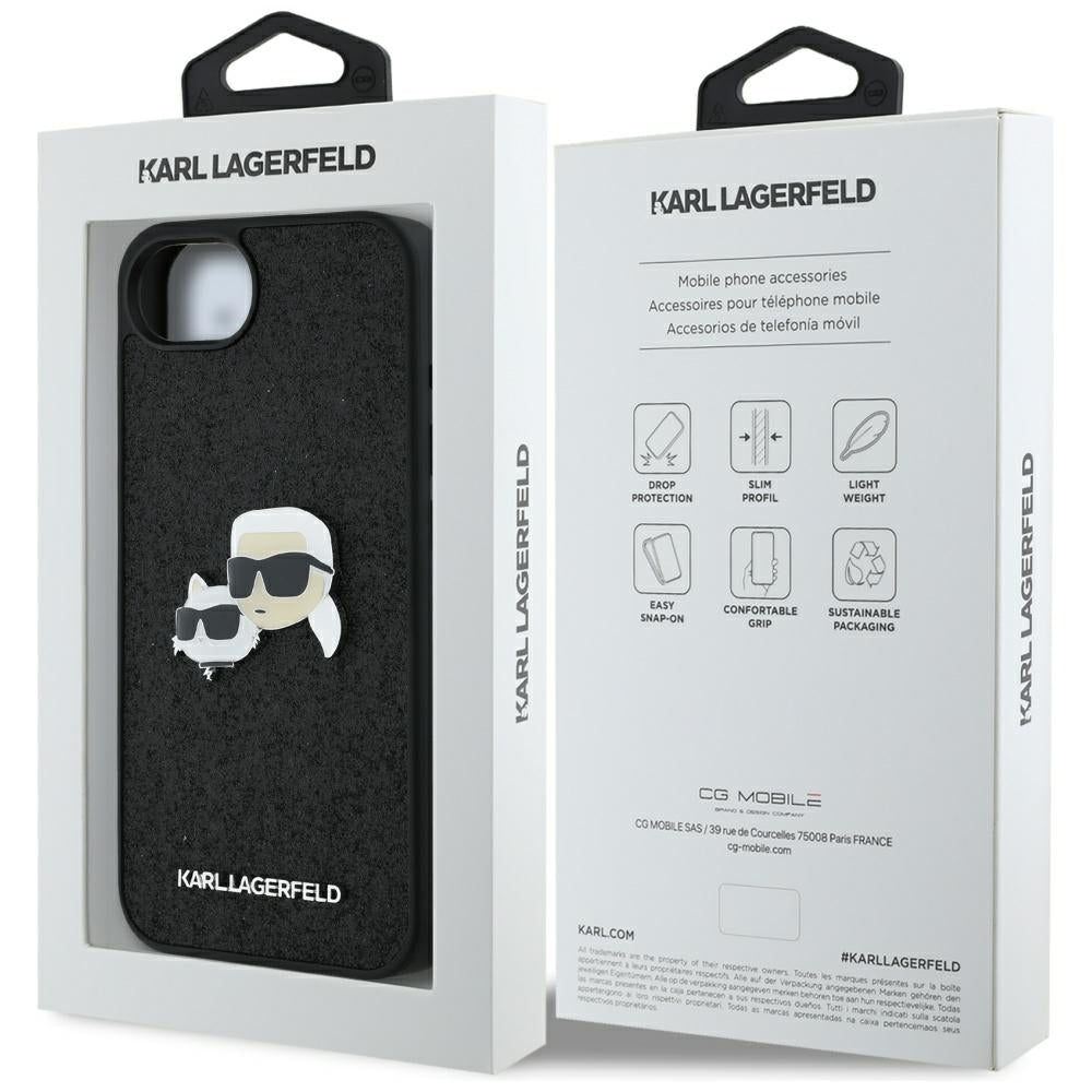 Futrola za Apple iPhone 17e / 16e, Karl Lagerfeld, Glitter Fixed Karl & Choupette's Heads, Crna