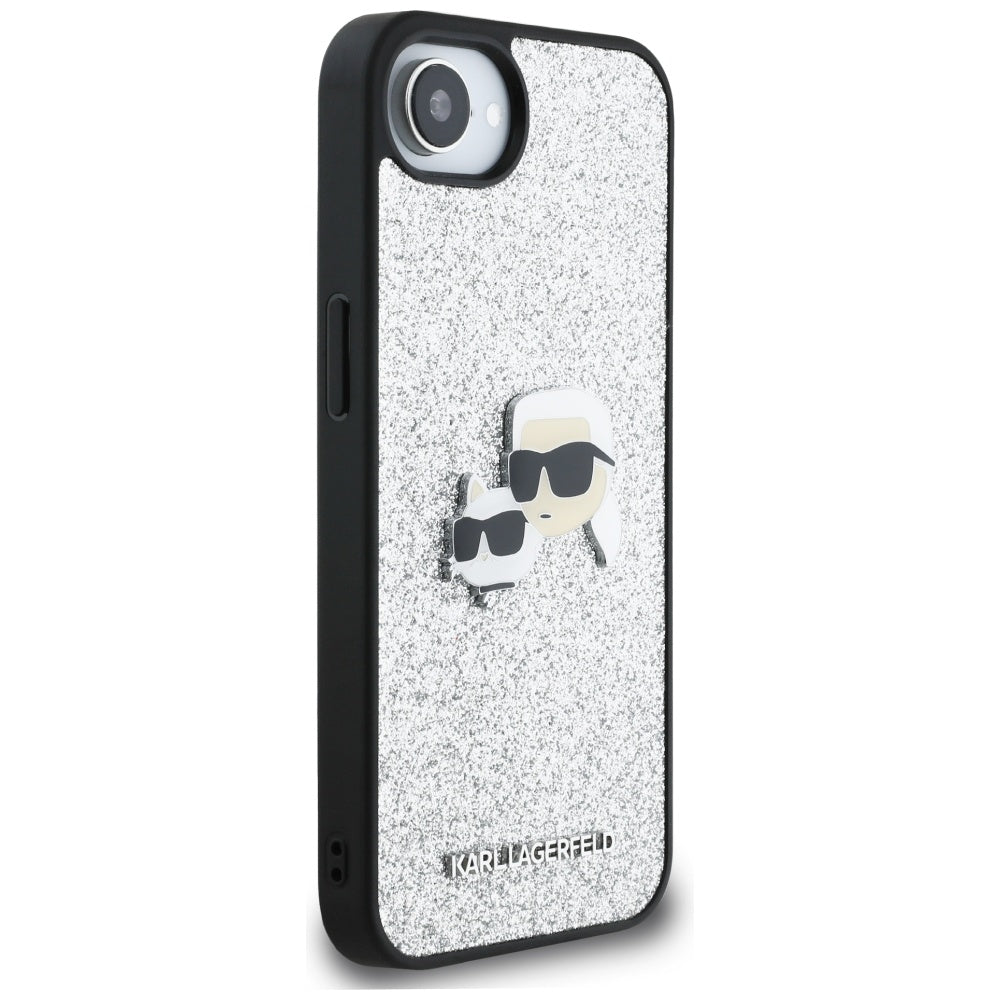 Futrola za Apple iPhone 17e / 16e, Karl Lagerfeld, Glitter Fixed Karl & Choupette's Heads, Srebrna
