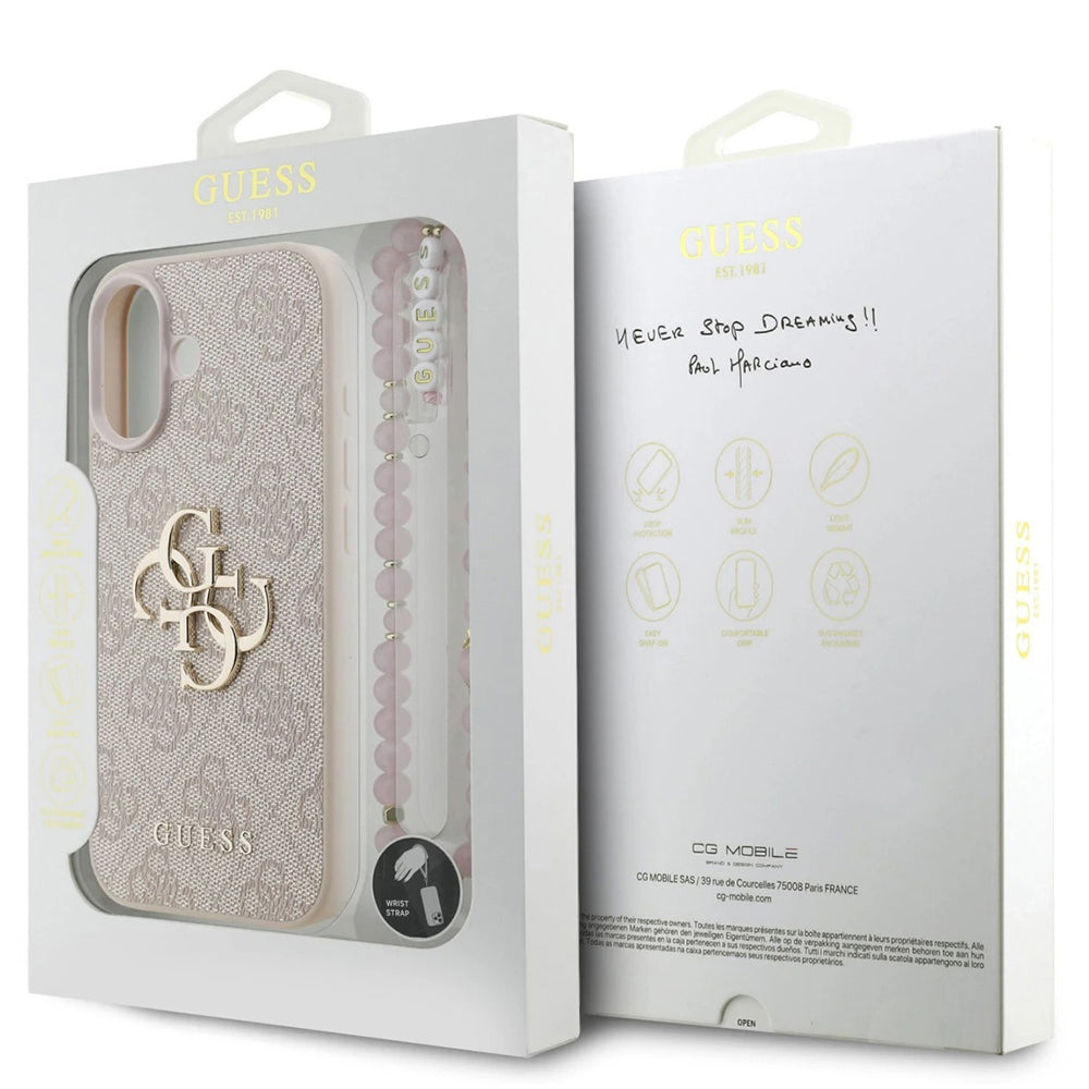 Futrola za Apple iPhone 17, Guess, 4G Classic Logo with Strap, Roza