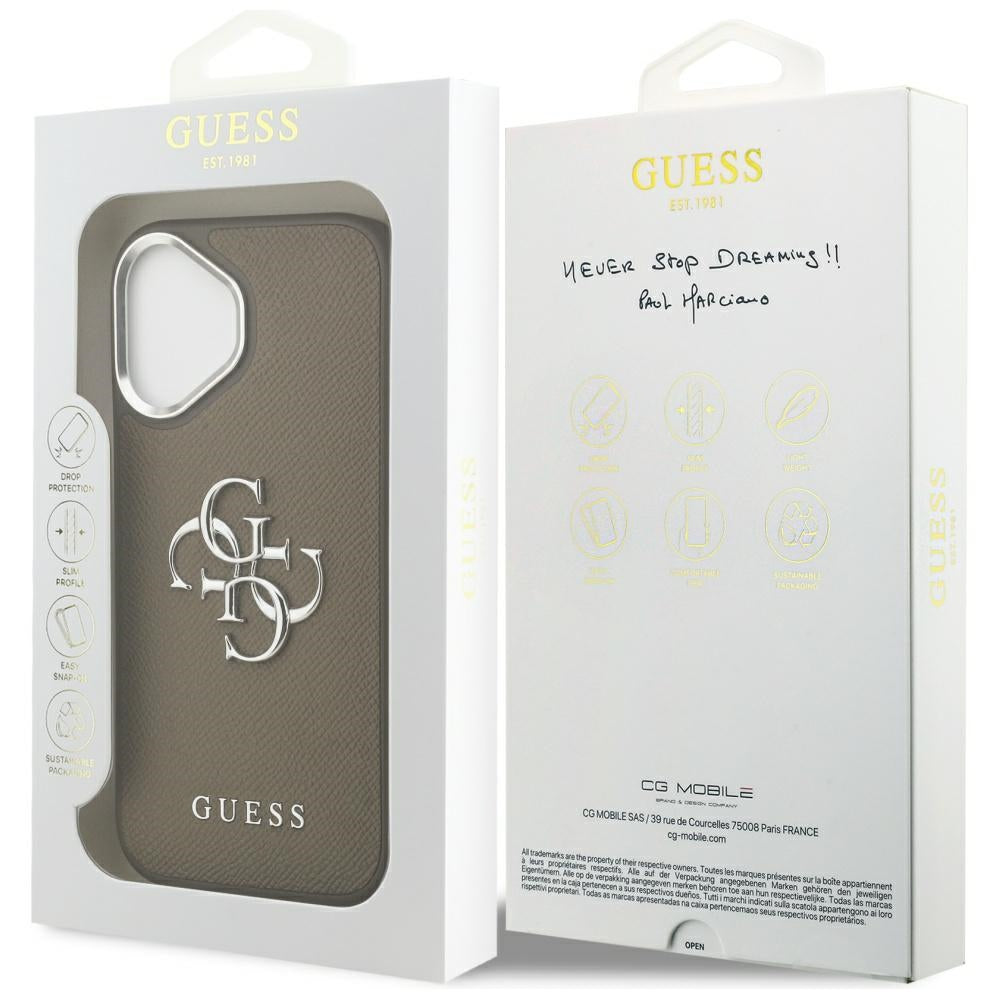 Futrola za Apple iPhone 17, Guess, 4G Grained Big And Classic Logo, Smeđe Srebrna